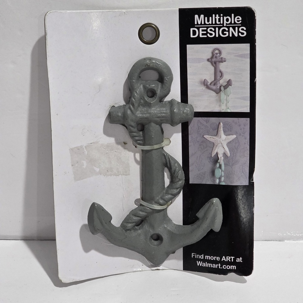 Nautical Anchor Wall Hook Rustic Cast Iron Heavy Gray Dual Hanger Decor 6.5x4